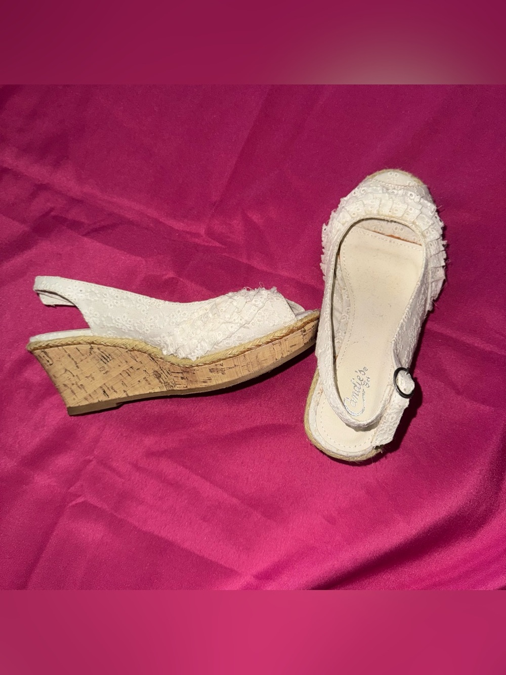 Candie’s Girl White Lace Espadrille Wedges Youth Boho Sandals size 4